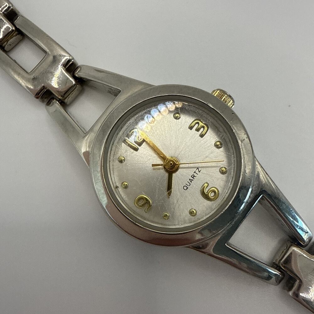 Vintage Women's Stainless Steel Quartz Cocktail Watch Gold hands silver Dial